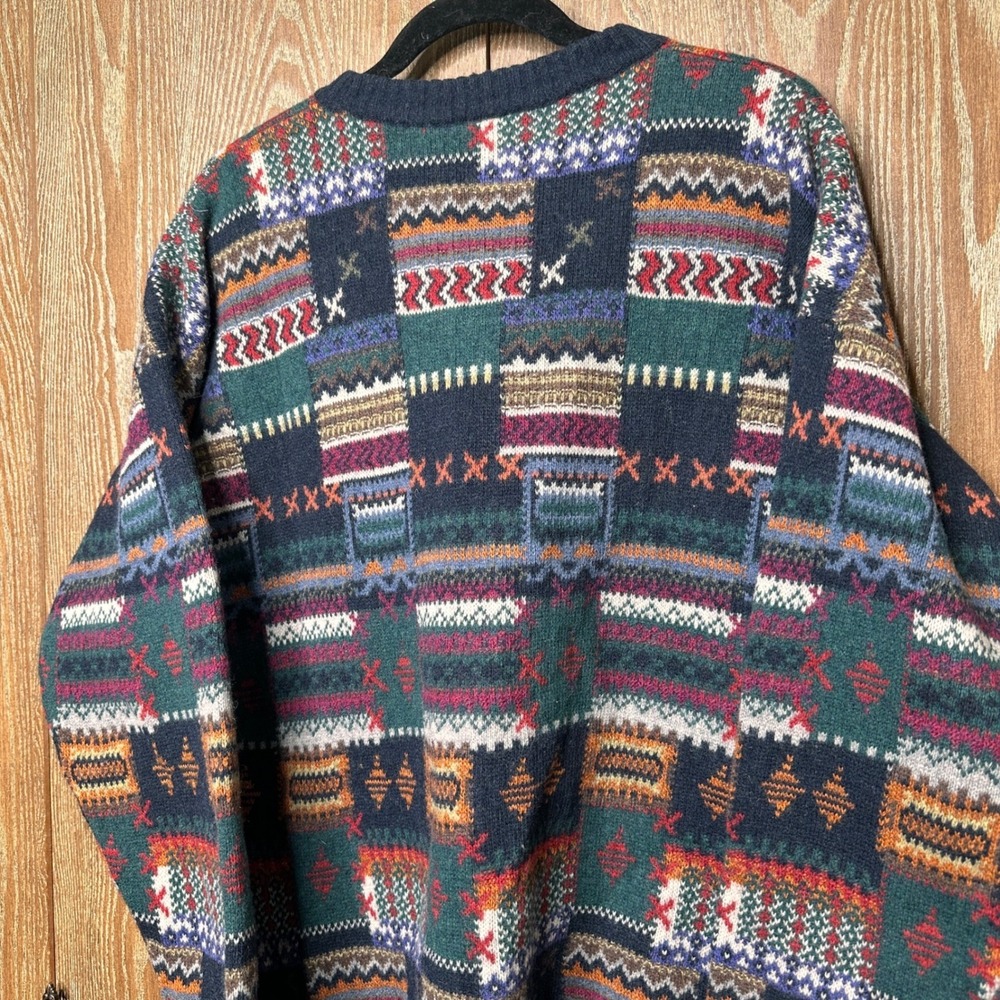 Vtg Italy Made Sweater Quattro Castella Men 52 Multicolor Geometric Pattern Wool - Picture 8 of 9